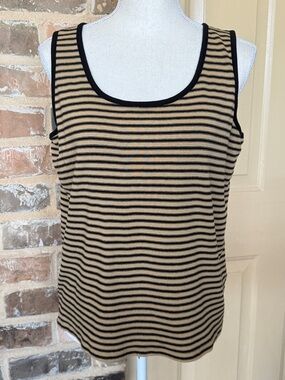 Lauren Ralph Lauren Tan & Black Striped Tank Cotton Nautical Preppy Plus Sz 1X